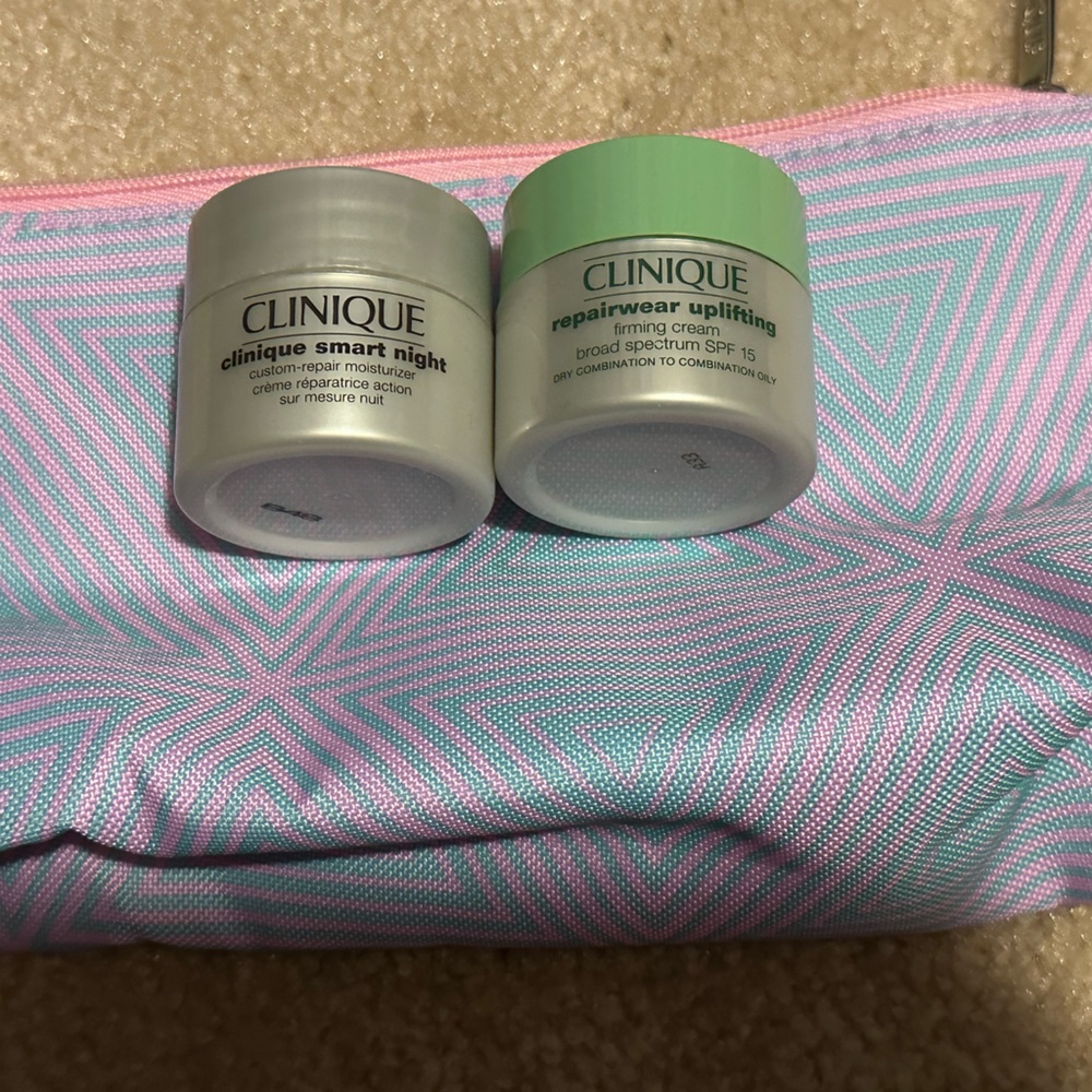 Clinique makeup bag with smart night and repairwear uplifting